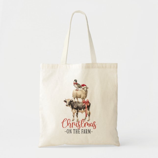 Christmas on the Farm Barnyard Animal Tote Bag (Front)