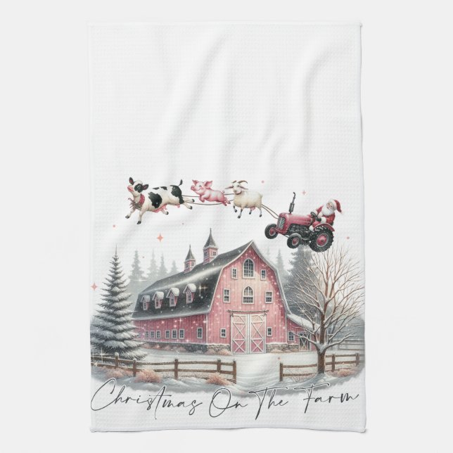 Christmas on the Farm,Merry Christmas Tea Towel (Vertical)