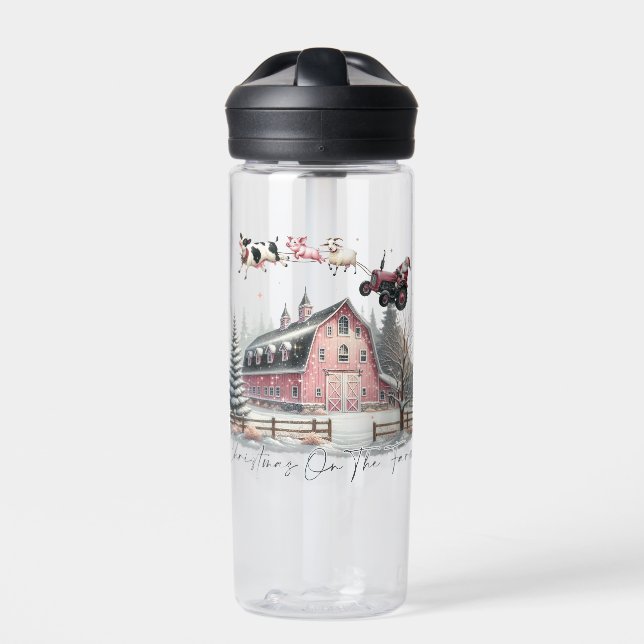Christmas on the Farm,Merry Christmas Water Bottle (Front)