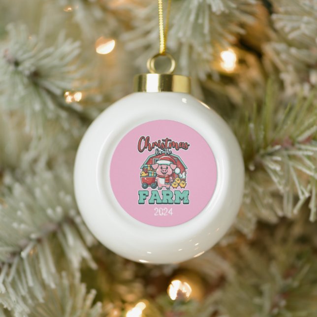 Christmas On The Farm Piggy & Friends Ceramic Ball Christmas Ornament (Tree)