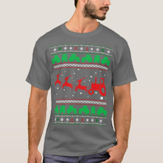 Christmas on the Farm Tractor Sleigh Ugly Christma T-Shirt