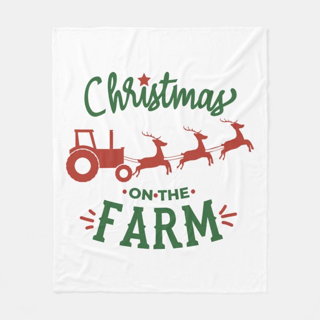 Christmas On The Farm with Tractor & Reindeer Fleece Blanket (Front)