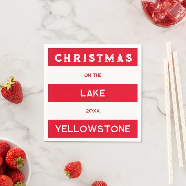 Christmas On The Lake Red Nautical Stripe Napkin (Insitu)