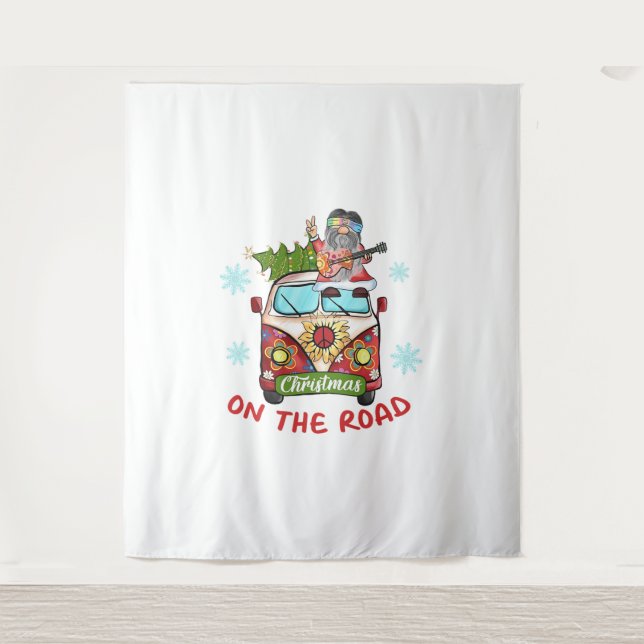 Christmas On The Road Hippie Gnome Peace Sign Truc Tapestry (Front)