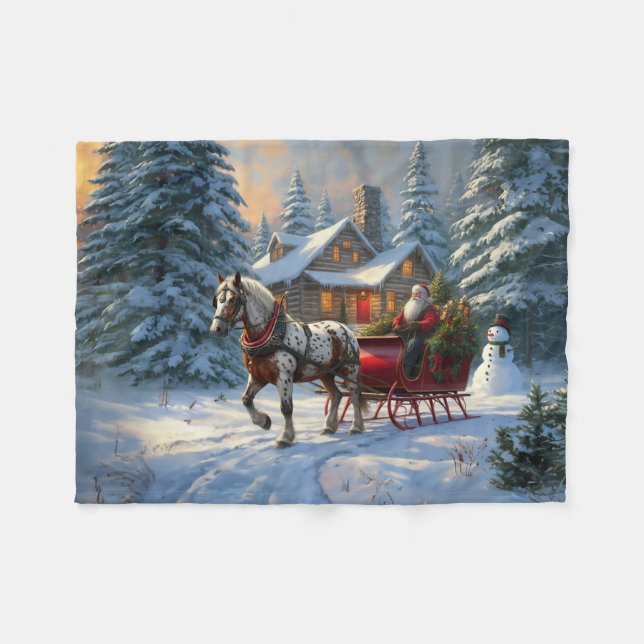 Christmas One-horse Sleigh Santa Fleece Blanket (Front (Horizontal))