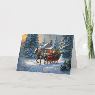 Christmas One-horse Sleigh Santa Holiday Card