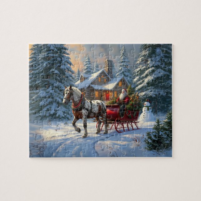 Christmas One-horse Sleigh Santa Jigsaw Puzzle (Horizontal)