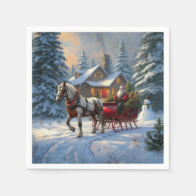 Christmas One-horse Sleigh Santa Napkin (Front)