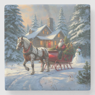 Christmas One-horse Sleigh Santa Stone Coaster