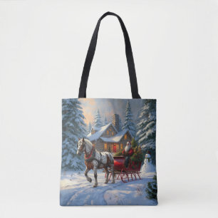Christmas One-horse Sleigh Santa Tote Bag