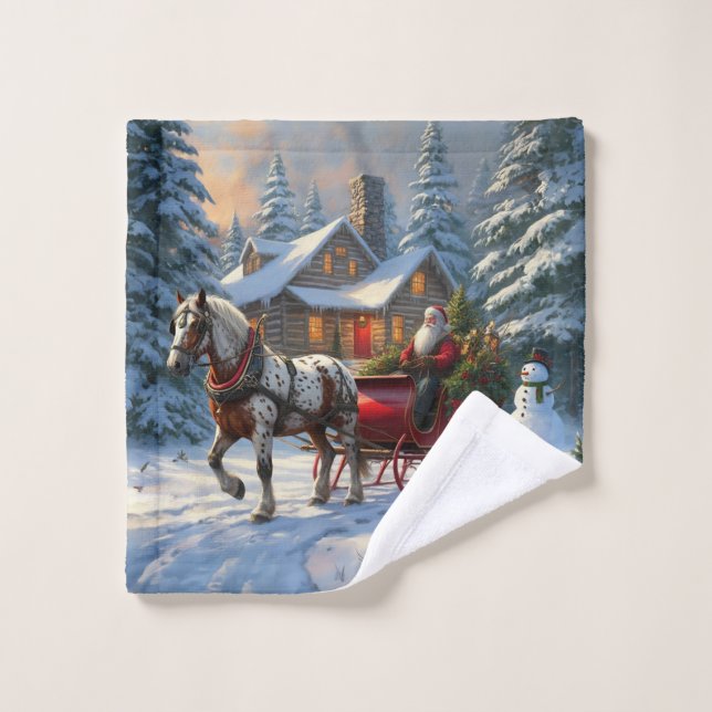 Christmas One-horse Sleigh Santa Wash Cloth (Wash Cloth)