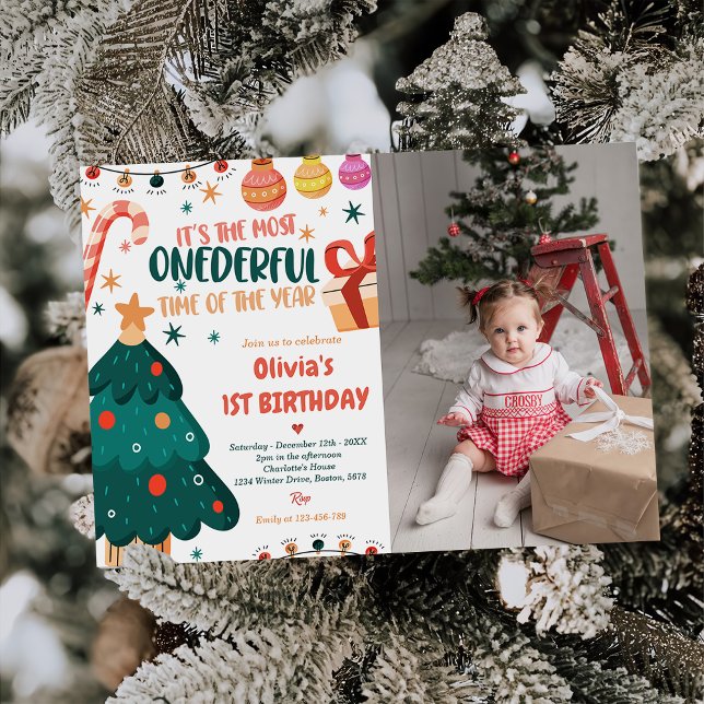 Christmas Onederful Birthday Party Photo Invitation (Creator Uploaded)