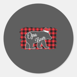 Christmas Opa Bear Christmas Red Plaid Buffalo Fam Classic Round Sticker