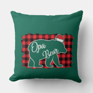 Christmas Opa Bear Christmas Red Plaid Buffalo Fam Cushion