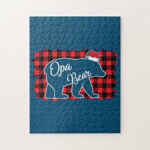 Christmas Opa Bear Christmas Red Plaid Buffalo Fam Jigsaw Puzzle