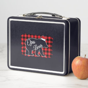 Christmas Opa Bear Christmas Red Plaid Buffalo Fam Metal Lunch Box
