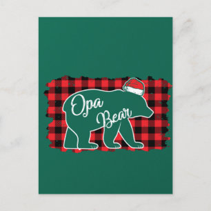 Christmas Opa Bear Christmas Red Plaid Buffalo Fam Postcard