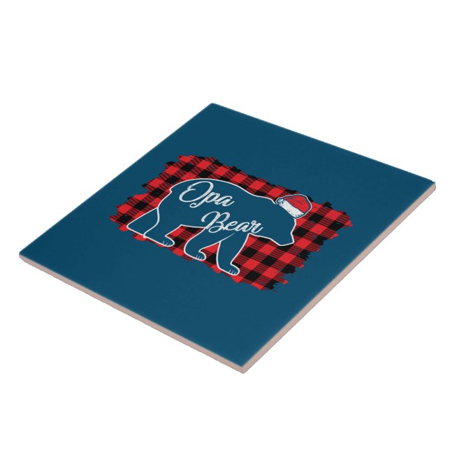 Christmas Opa Bear Christmas Red Plaid Buffalo Fam Tile (Side)