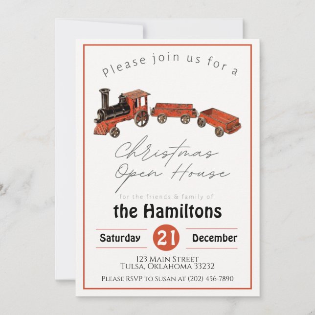 Christmas Open House Antique Train Invitation (Front)