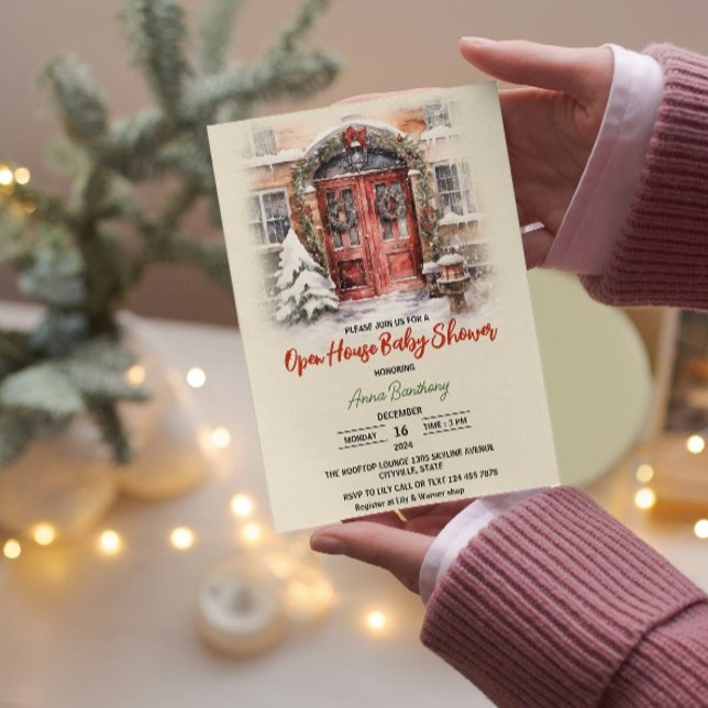Christmas open house editable template baby shower (open house baby shower mother to be christmas for her, festive fun party elegant winter holiday )