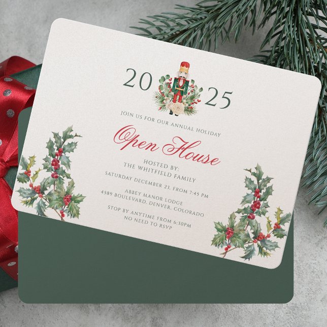 Christmas Open House Red Berries Greenery Invitation (Christmas Open House Red Berries Greenery Invitation)