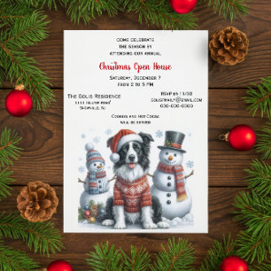 Christmas Open House with Border Collie & Snowman  Invitation