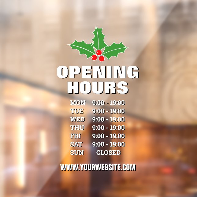 Christmas opening hours shop sign Window Cling (Sheet 2)