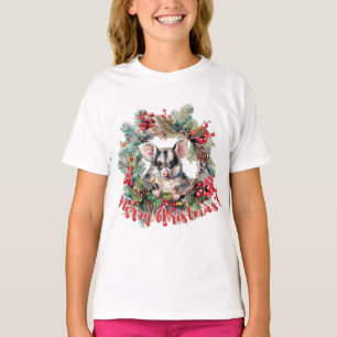 Christmas Opossum Berries Holly Leaves T-Shirt