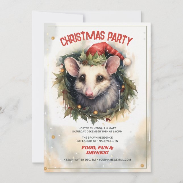 Christmas opossum Watercolor Invitation (Front)