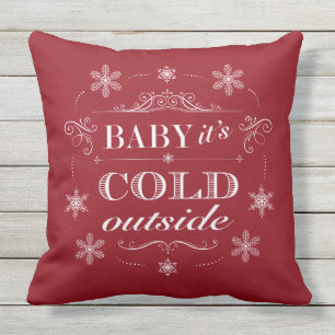 Christmas or Apres-Ski Red and White Snowflakes Outdoor Cushion