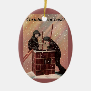 Christmas Or Bust, Boy Chimney Sweep Antique Photo Ceramic Tree Decoration