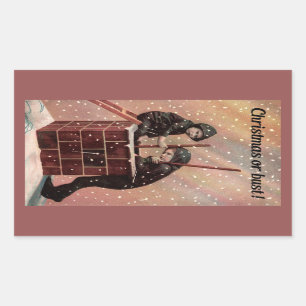 Christmas Or Bust, Boy Chimney Sweep Antique Photo Rectangular Sticker