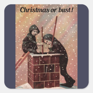 Christmas Or Bust, Boy Chimney Sweep Antique Photo Square Sticker
