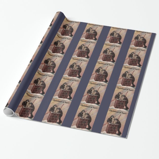 Christmas Or Bust, Boy Chimney Sweep Antique Photo Wrapping Paper (Unrolled)