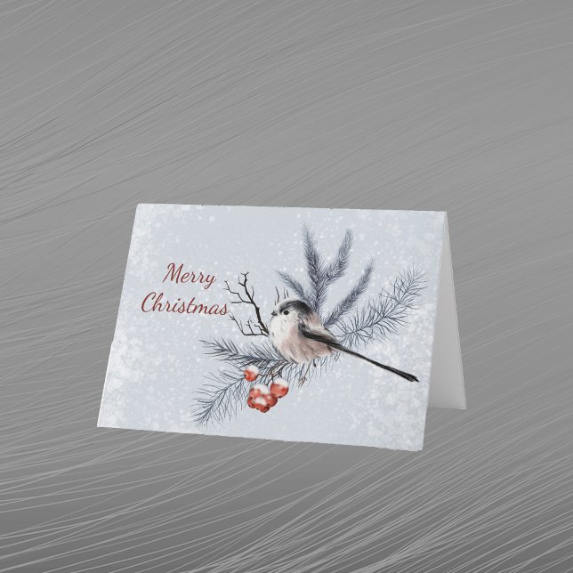 Christmas Orange Berries Bird Pine Watercolor Holiday Card (Creator Uploaded)