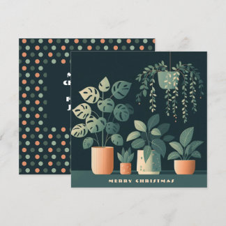 Christmas Orange Green Potted Plants Holiday Card