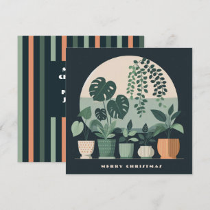 Christmas Orange Green Potted Plants Holiday Card