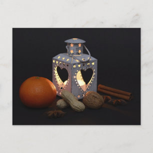 Christmas orange lantern chestnuts cinnamon sticks holiday postcard