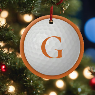 Christmas Orange Monogram Golf Ball Ceramic Tree Decoration