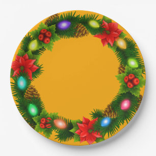 Christmas Orange Paper Party Plates 9"