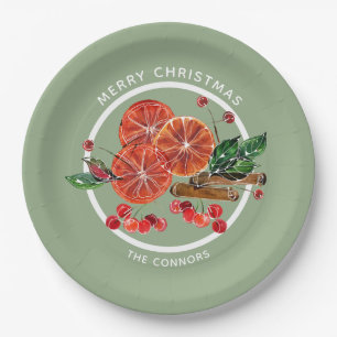 Christmas Orange Slices Cinnamon Sticks Berries Paper Plate