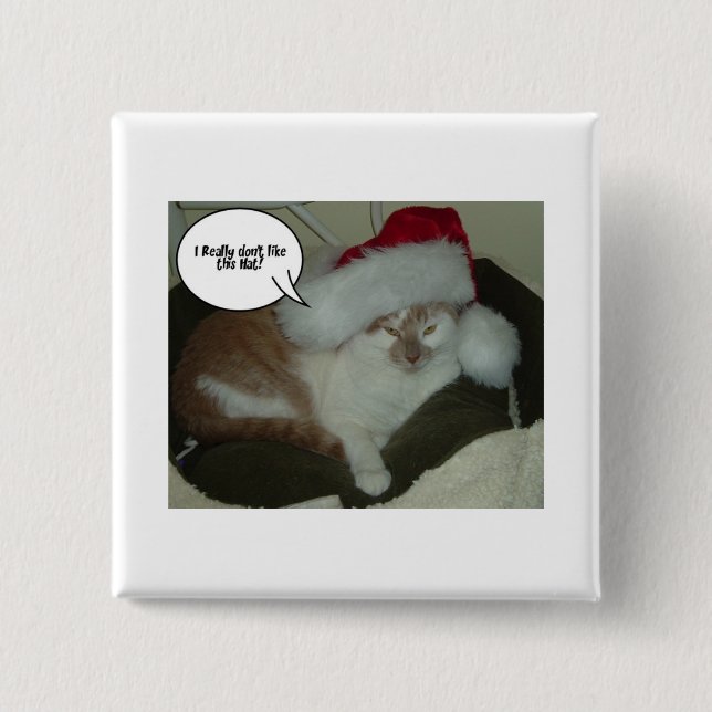 Christmas Orange Tabby Cat Humbug Button (Front)