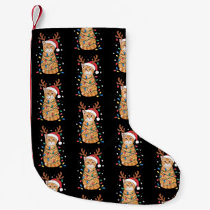 Christmas Orange Tabby Cat Reindeer Antlers Lights Small Christmas Stocking