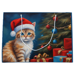 Christmas Orange Tabby Kitten Large Gift Bag