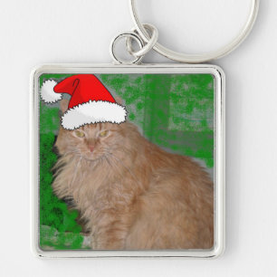 Christmas Orange Tabby Kitty Cat Key Ring