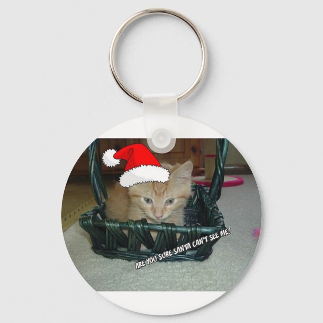 Christmas Orange Tabby Kitty Cat Key Ring (Front)