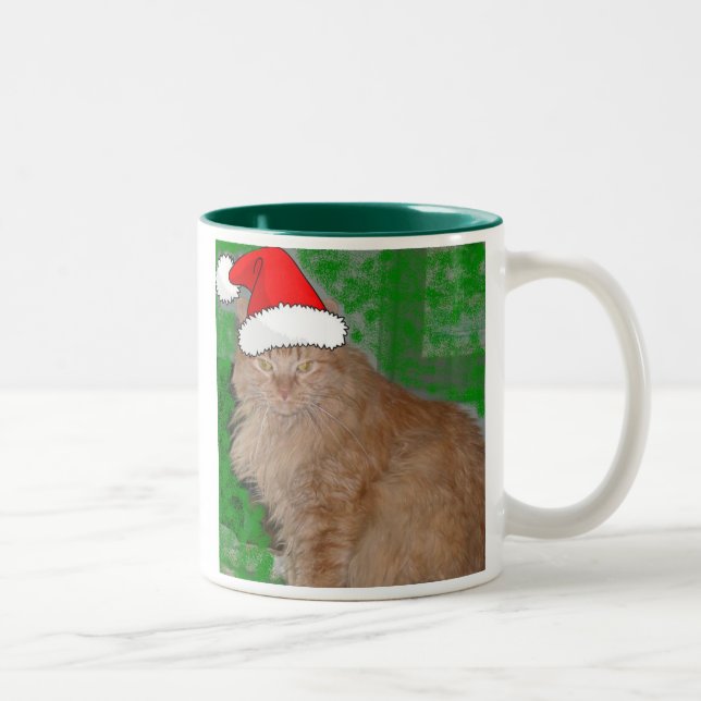 Christmas Orange Tabby Kitty Cat Two-Tone Coffee Mug (Right)
