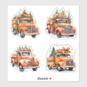 Christmas Orange Vintage Trucks