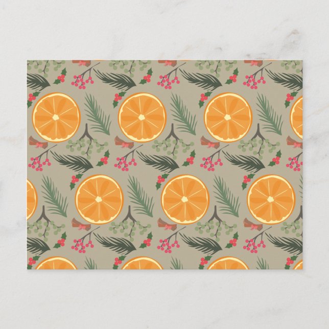 Christmas Orange Wreath Print Holiday Postcard (Front)