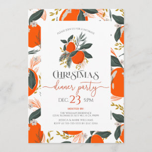 Christmas oranges & flowers pattern party invite
